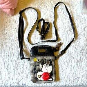 Chala Black and White Crossbody with Cat Design EUC 2 straps